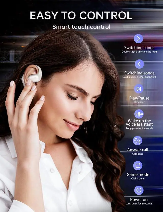 Main image of Open Ear Headphones Wireless Bluetooth 5.3, Safe Sports Open Ear Earbuds with Premium Sound, Sweat Resistant, Long Battery Life