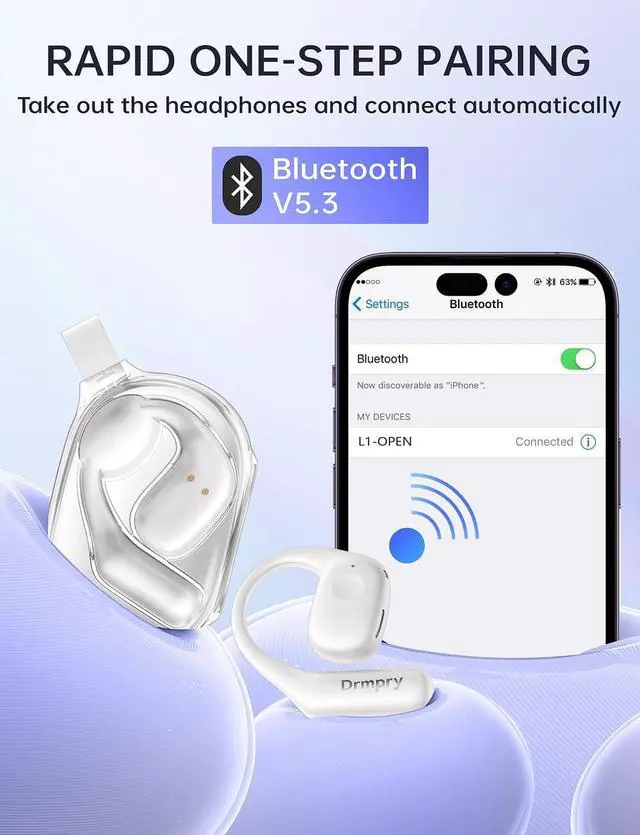 Alt view image 6 of 6 - Open Ear Headphones Wireless Bluetooth 5.3, Safe Sports Open Ear Earbuds with Premium Sound, Sweat Resistant, Long Battery Life