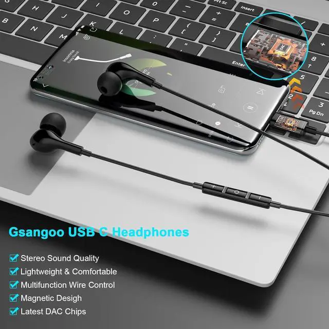 Alt view image 6 of 7 - USB C Headphones for iPhone 16 Wired Earphones for Samsung Galaxy S24/S23/S22/S21 Ultra for iPhone 15 Pro Wired Earbuds with Mic Stereo Noise Cancelling Type C Earbuds for Pixel 9/Oneplus 12, Black