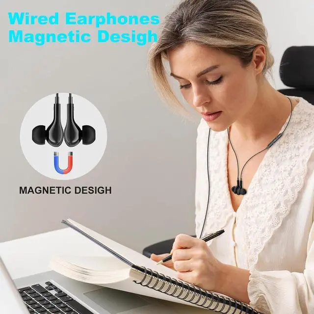 Alt view image 5 of 7 - USB C Headphones for iPhone 16 Wired Earphones for Samsung Galaxy S24/S23/S22/S21 Ultra for iPhone 15 Pro Wired Earbuds with Mic Stereo Noise Cancelling Type C Earbuds for Pixel 9/Oneplus 12, Black
