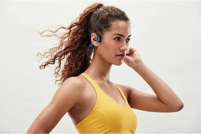 Alt view image 6 of 7 - AFTERSHOKZ Aeropex Open-Ear Wireless Bone Conduction Headphones, IP67 Rated, Blue Eclipse