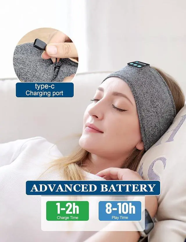 Alt view image 3 of 7 - Enjoying Sleep Headphones, Wireless Sleep Earbuds, Headphone for Sleeping Bluetooth Headband Headphones Headsets with Thin Speakers, Sleeping Headphones for Workout, Yoga, Travel, Gift for Women Men