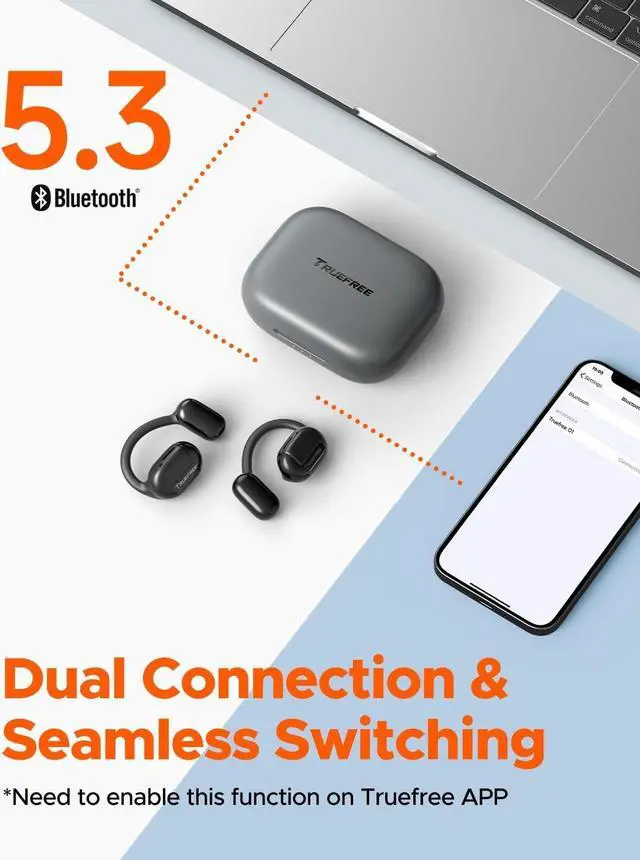 Alt view image 7 of 7 - truefree O1 Open Ear Headphones Bluetooth 5.3 Wireless Open Ear Earbuds with 16.2mm Driver, Immersive Stereo Sound, Noise-Cancellation Mic for Clear Calls, 45H Playtime, for Sports Workout