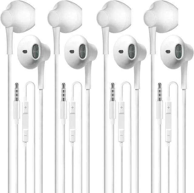 Main image of Wired Earbuds Pack of 4, in-Ear Wired Earphones with Microphone Volume Control, Powerful Heavy Bass, High Definition, Headphones Compatible with Android, iPhone, iPod, iPad, MP3 and Most 3.5mm Jack