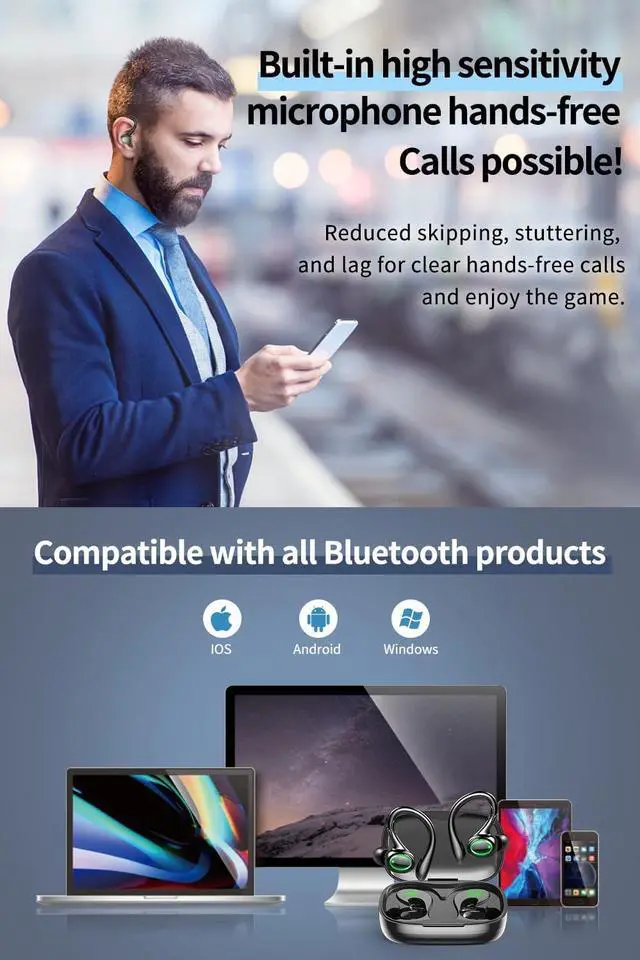 Alt view image 5 of 7 - Wireless Earbuds, 60H Playback Bluetooth 5.3 Headphones,Noise Cancelling Wireless Headphones with LED Battery Display, Mics Clear Call, IPX7 Waterproof Bluetooth Earbuds for Workout Sports (BLACK)