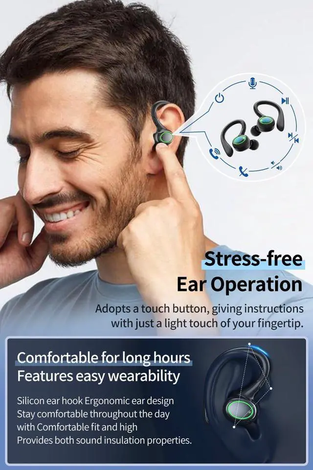 Alt view image 7 of 7 - Wireless Earbuds, 60H Playback Bluetooth 5.3 Headphones,Noise Cancelling Wireless Headphones with LED Battery Display, Mics Clear Call, IPX7 Waterproof Bluetooth Earbuds for Workout Sports (BLACK)