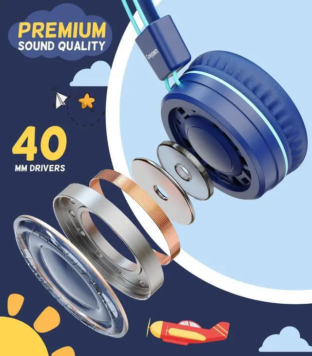 Alt view image 3 of 7 - USB Type C Kids Headphones for School, Wired Toddler Headphones, 94dB Volume Limited, HD Stereo Sound, Foldable Lightweight On-Ear Wired Headphones for Kids/Children/Teens/Boys (Dark Blue)
