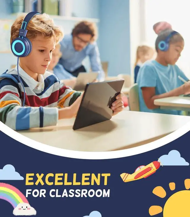 Alt view image 5 of 7 - USB Type C Kids Headphones for School, Wired Toddler Headphones, 94dB Volume Limited, HD Stereo Sound, Foldable Lightweight On-Ear Wired Headphones for Kids/Children/Teens/Boys (Dark Blue)