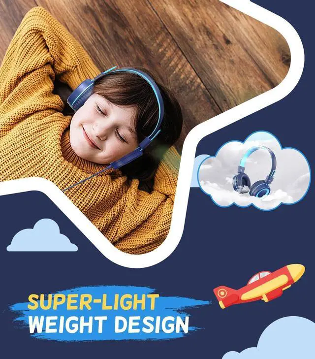 Alt view image 6 of 7 - USB Type C Kids Headphones for School, Wired Toddler Headphones, 94dB Volume Limited, HD Stereo Sound, Foldable Lightweight On-Ear Wired Headphones for Kids/Children/Teens/Boys (Dark Blue)
