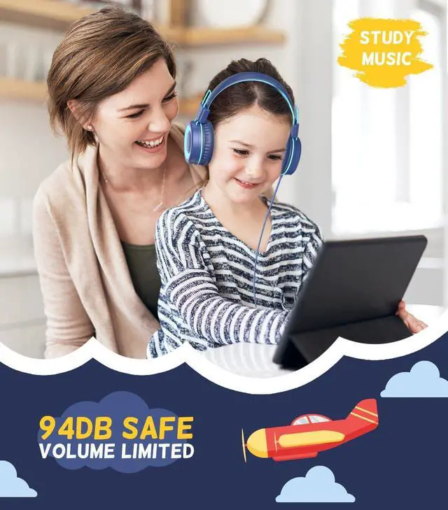 Alt view image 7 of 7 - USB Type C Kids Headphones for School, Wired Toddler Headphones, 94dB Volume Limited, HD Stereo Sound, Foldable Lightweight On-Ear Wired Headphones for Kids/Children/Teens/Boys (Dark Blue)