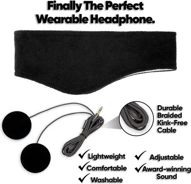 Alt view image 2 of 7 - CozyPhones Sleep Headphones - Over Ear Headphones from Ultra Thin Cool Mesh Wired for Side Sleepers, Meditation, Running, Laptop, and Phone - Black Lycra