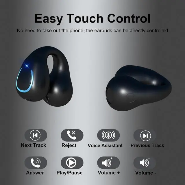 Alt view image 4 of 7 - Open Ear Clip Wireless Earbuds Bluetooth 5.3, Sports Earphones Built-in Microphone with Earhooks & Ear Hook, Bone Conduction, Wireless Charging Case & DisplayWaterproof Fitness Headphones for Running