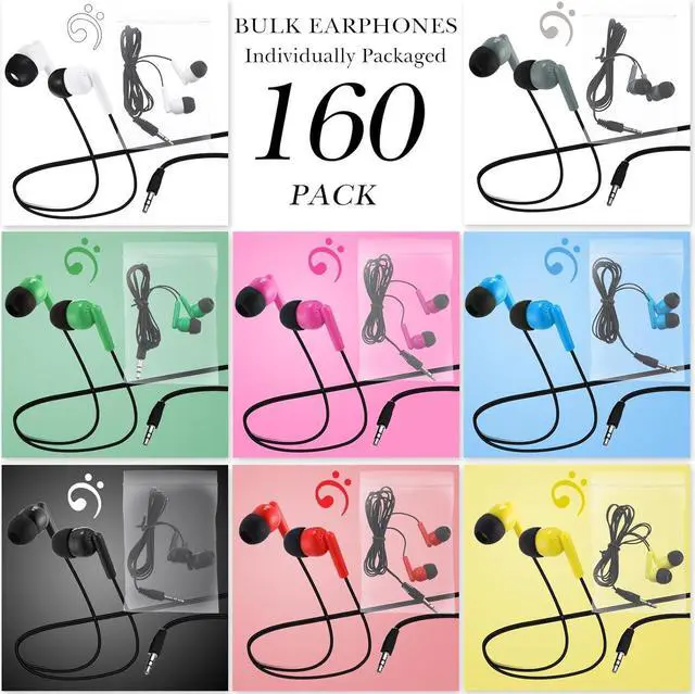Alt view image 2 of 6 - Konohan 160 Packs Bulk Earbuds with Wire Kids Earphones Classroom Wired Headphones for Students Headphones Individually Bagged, 8 Colors Ear Buds Bulk for Classroom School Library(Bright Color)
