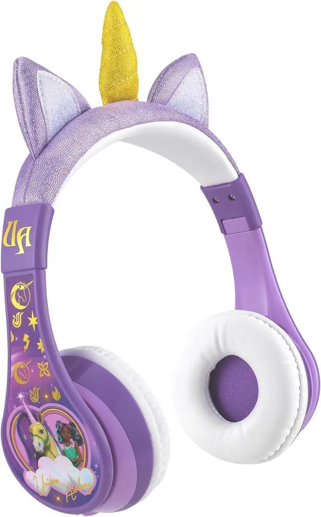 Main image of eKids Unicorn Academy Bluetooth Headphones, Wireless Headphones with Microphone Includes Aux Cord, Volume Reduced Kids Foldable Headphones for School, Home, or Travel