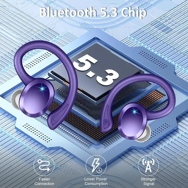Alt view image 2 of 7 - Wireless Earbuds Bluetooth Headphones Sport, Bluetooth 5.3 Earbud 3D HiFi Stereo Over Ear Buds, 48H Noise Cancelling Mic Wireless Earphone with Earhooks, IP7 Waterproof Headset for Workout/Running/Gym
