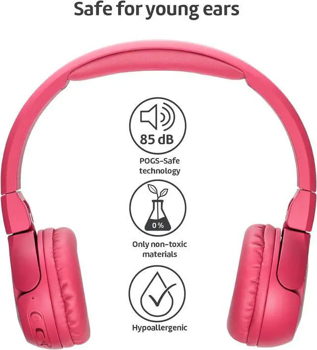 Alt view image 3 of 7 - POGS Kids Bluetooth Wireless Headphones | The Gecko 2 | Foldable, Durable Headphones for Kids 3+ | Volume Limited 85 dB, Microphone | On-Ear | Wireless Music-Sharing Function (rPink)