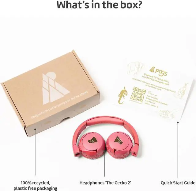 Alt view image 5 of 7 - POGS Kids Bluetooth Wireless Headphones | The Gecko 2 | Foldable, Durable Headphones for Kids 3+ | Volume Limited 85 dB, Microphone | On-Ear | Wireless Music-Sharing Function (rPink)