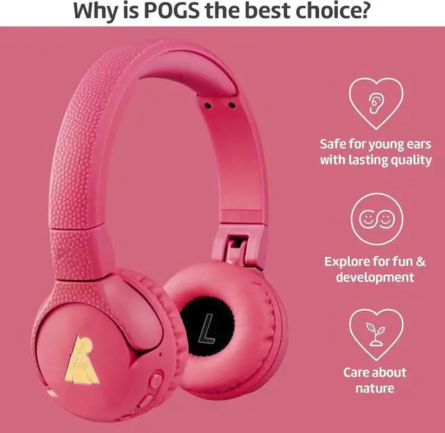 Alt view image 7 of 7 - POGS Kids Bluetooth Wireless Headphones | The Gecko 2 | Foldable, Durable Headphones for Kids 3+ | Volume Limited 85 dB, Microphone | On-Ear | Wireless Music-Sharing Function (rPink)