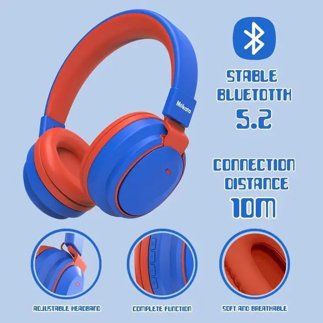 Alt view image 3 of 7 - Kids Headphones Bluetooth 5.3 Wireless 60H Play Time Volume Limited 85/110dB Over Ear Foldable Headset with Cable Aux Mic for iPad Notebook Boy Girl Travel School Tablet Blue
