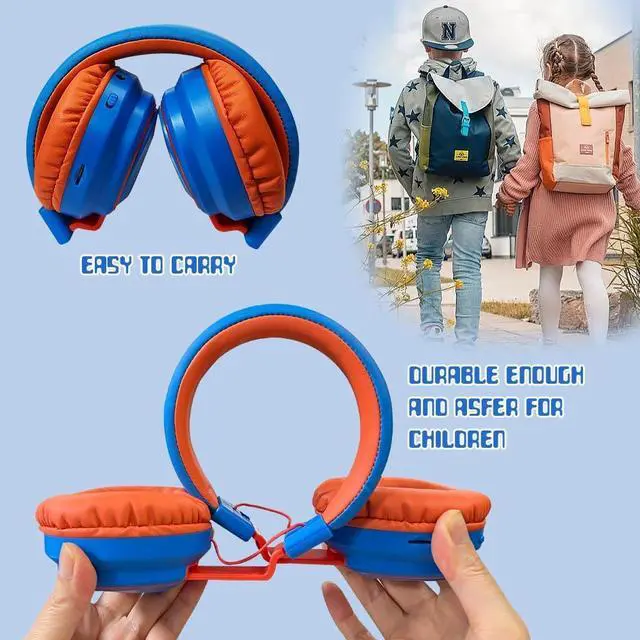 Alt view image 5 of 7 - Kids Headphones Bluetooth 5.3 Wireless 60H Play Time Volume Limited 85/110dB Over Ear Foldable Headset with Cable Aux Mic for iPad Notebook Boy Girl Travel School Tablet Blue