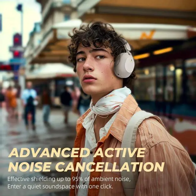Alt view image 2 of 7 - iKF-Solo Wireless Headphones Bluetooth 5.4 Active Noise Cancelling 140h Playback time 35ms Low Latency Support Wired Wireless Hi-Res Audio for iOS/Android/PC/PS5/Switch/Xbox (YunYan-White)