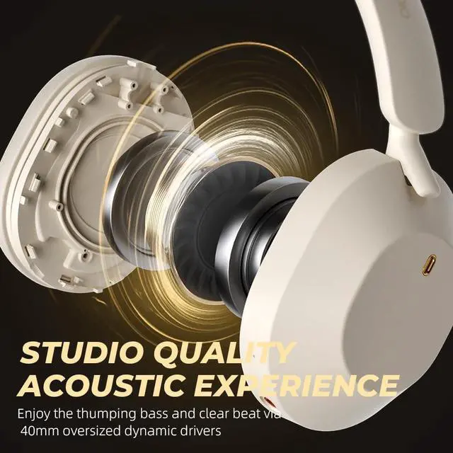 Alt view image 3 of 7 - iKF-Solo Wireless Headphones Bluetooth 5.4 Active Noise Cancelling 140h Playback time 35ms Low Latency Support Wired Wireless Hi-Res Audio for iOS/Android/PC/PS5/Switch/Xbox (YunYan-White)