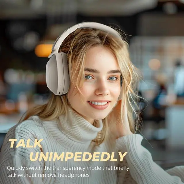 Alt view image 5 of 7 - iKF-Solo Wireless Headphones Bluetooth 5.4 Active Noise Cancelling 140h Playback time 35ms Low Latency Support Wired Wireless Hi-Res Audio for iOS/Android/PC/PS5/Switch/Xbox (YunYan-White)