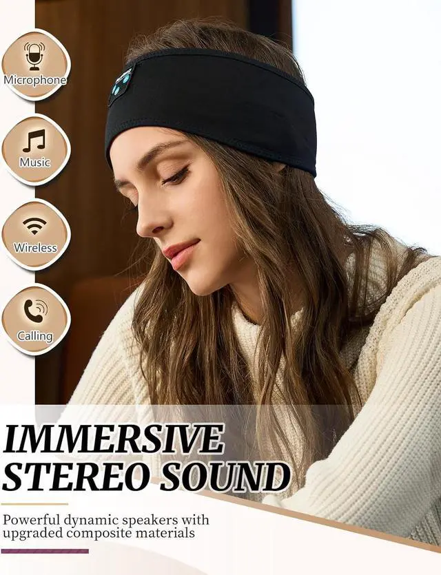 Alt view image 3 of 6 - Perytong Sleep Headphones Bluetooth Wireless Sports Headband, Long Playtime Lightweight Headphones Hi-Fi Stereo Ergonomic ASMR Sleep Headphone Cool Gadget Gift for Men Women Black