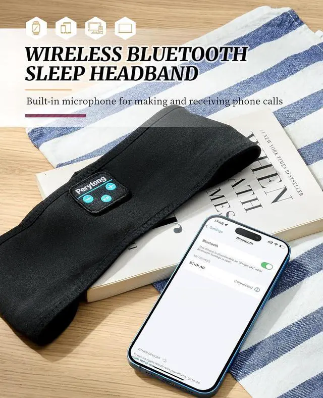 Alt view image 6 of 6 - Perytong Sleep Headphones Bluetooth Wireless Sports Headband, Long Playtime Lightweight Headphones Hi-Fi Stereo Ergonomic ASMR Sleep Headphone Cool Gadget Gift for Men Women Black