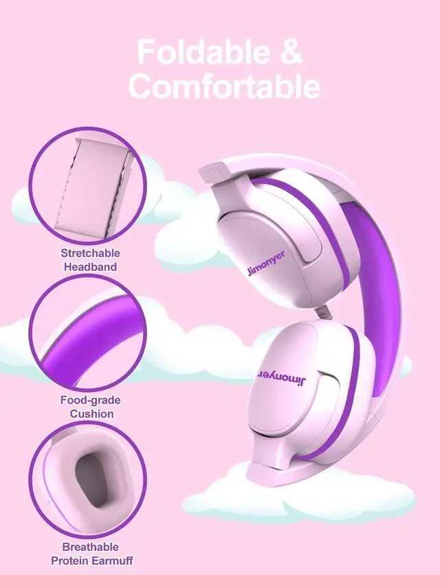 Alt view image 3 of 7 - Kids Headphones for School, 3.5mm Jack Wired Headphones for Kids with Safe Volume Limiter, HD Stereo Sound On-Ear Girls Boys Toddler Headphone for Tablet, iPad, Kindle(Pink)