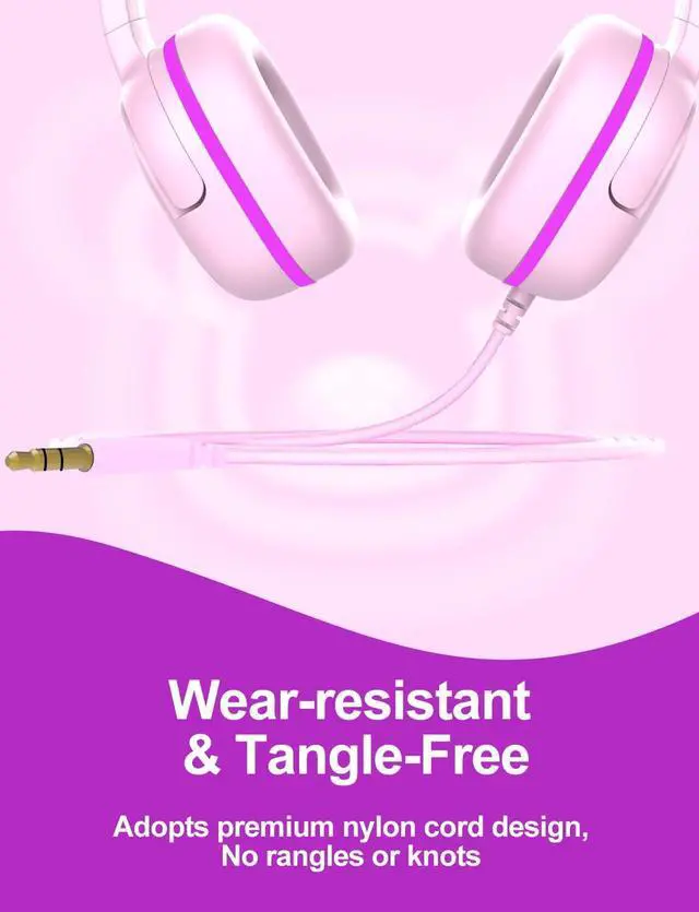 Alt view image 5 of 7 - Kids Headphones for School, 3.5mm Jack Wired Headphones for Kids with Safe Volume Limiter, HD Stereo Sound On-Ear Girls Boys Toddler Headphone for Tablet, iPad, Kindle(Pink)