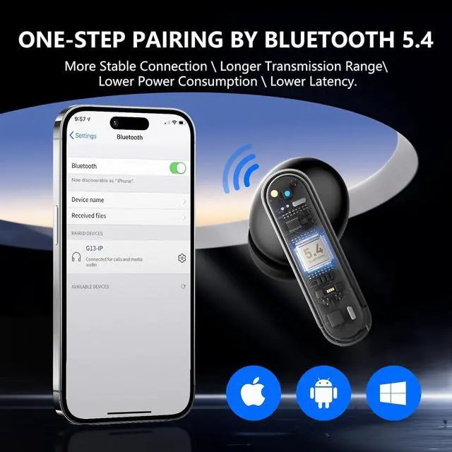 Alt view image 3 of 7 - Wireless Earbuds, Bluetooth 5.4 Ear Buds with LED Charging Case, Lightweight Wireless Headphones, Deep Bass Stereo Sound, 42 Hours Playtime, IPX6 Waterproof in Ear Earphones for iPhone Android Pad