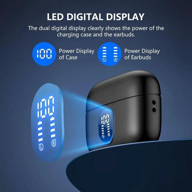 Alt view image 5 of 7 - Wireless Earbuds, Bluetooth 5.4 Ear Buds with LED Charging Case, Lightweight Wireless Headphones, Deep Bass Stereo Sound, 42 Hours Playtime, IPX6 Waterproof in Ear Earphones for iPhone Android Pad
