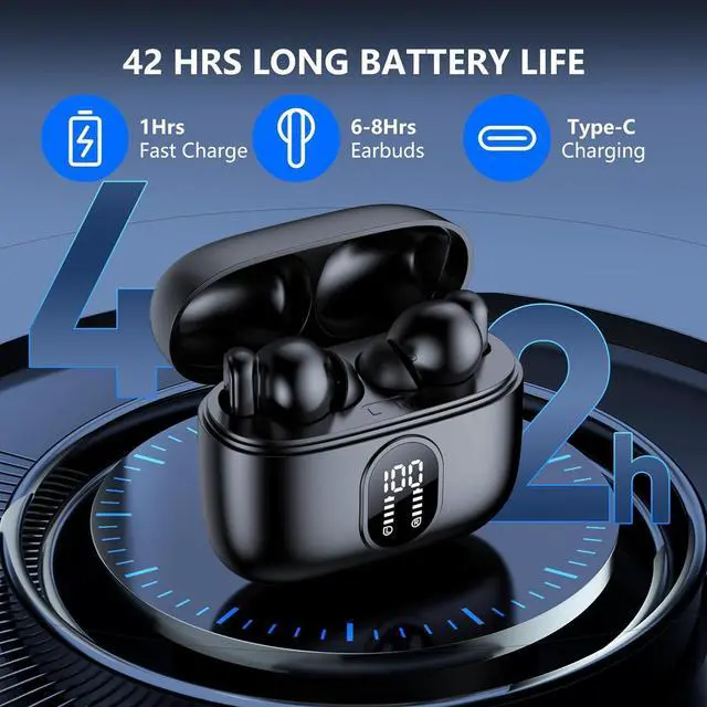 Alt view image 4 of 7 - Wireless Earbuds, Bluetooth 5.4 Ear Buds with LED Charging Case, Lightweight Wireless Headphones, Deep Bass Stereo Sound, 42 Hours Playtime, IPX6 Waterproof in Ear Earphones for iPhone Android Pad