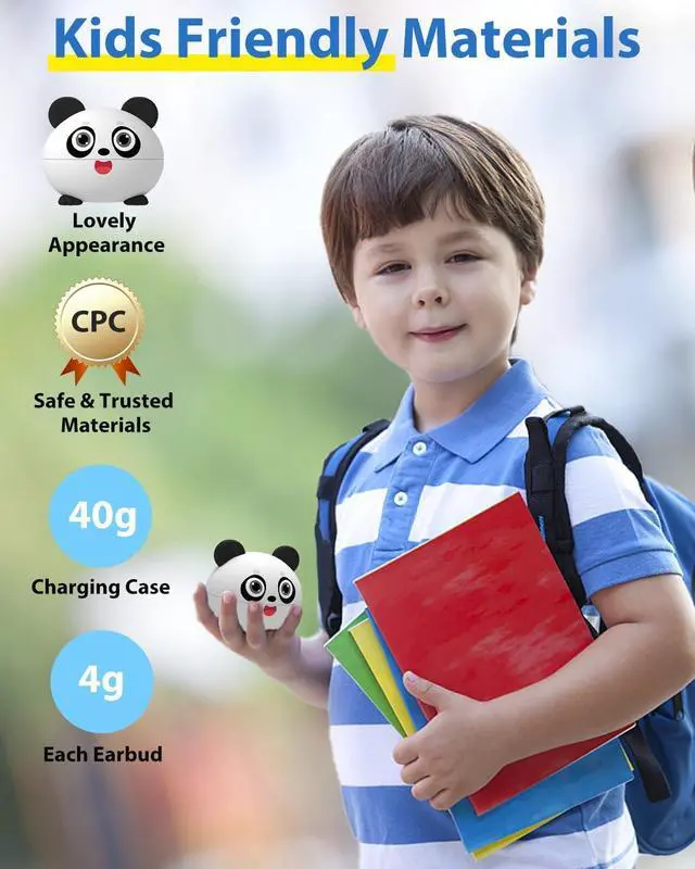 Alt view image 2 of 7 - Kids Earbuds, Wireless Bluetooth Girls Boys Headphones with Microphones, 85dB Healthy Volume Control Protect Hearing, Lightweight, Waterproof, 30Hrs Playtime,Earphones for iPad Tablet Computers, Panda