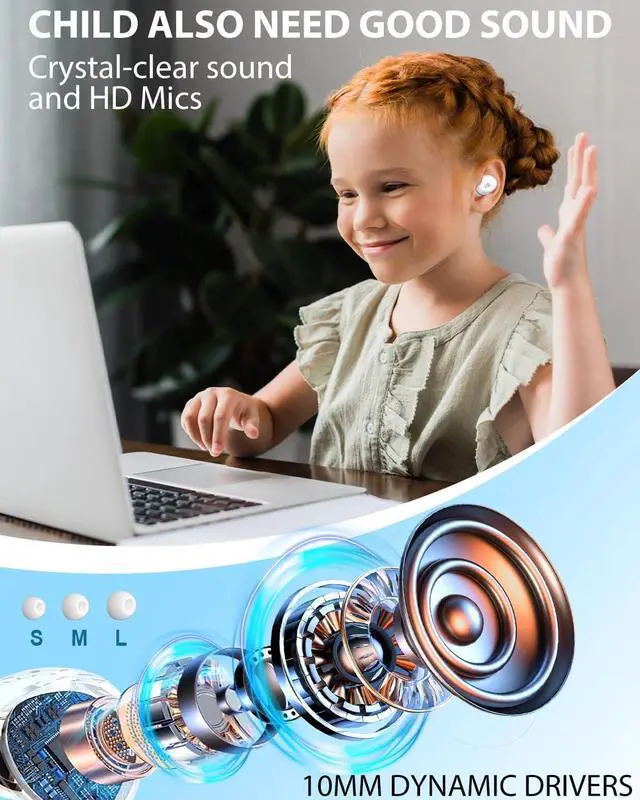Alt view image 5 of 7 - Kids Earbuds, Wireless Bluetooth Girls Boys Headphones with Microphones, 85dB Healthy Volume Control Protect Hearing, Lightweight, Waterproof, 30Hrs Playtime,Earphones for iPad Tablet Computers, Panda