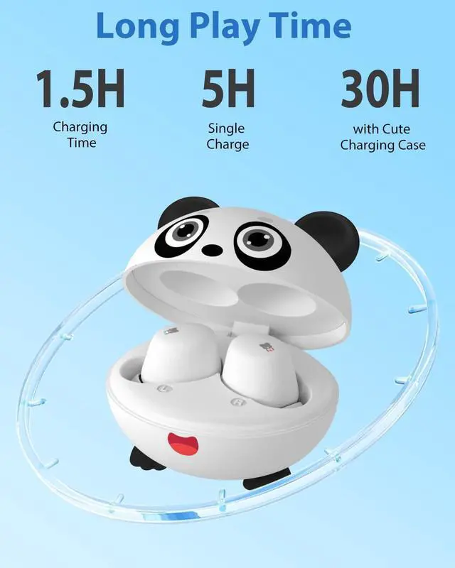 Alt view image 7 of 7 - Kids Earbuds, Wireless Bluetooth Girls Boys Headphones with Microphones, 85dB Healthy Volume Control Protect Hearing, Lightweight, Waterproof, 30Hrs Playtime,Earphones for iPad Tablet Computers, Panda
