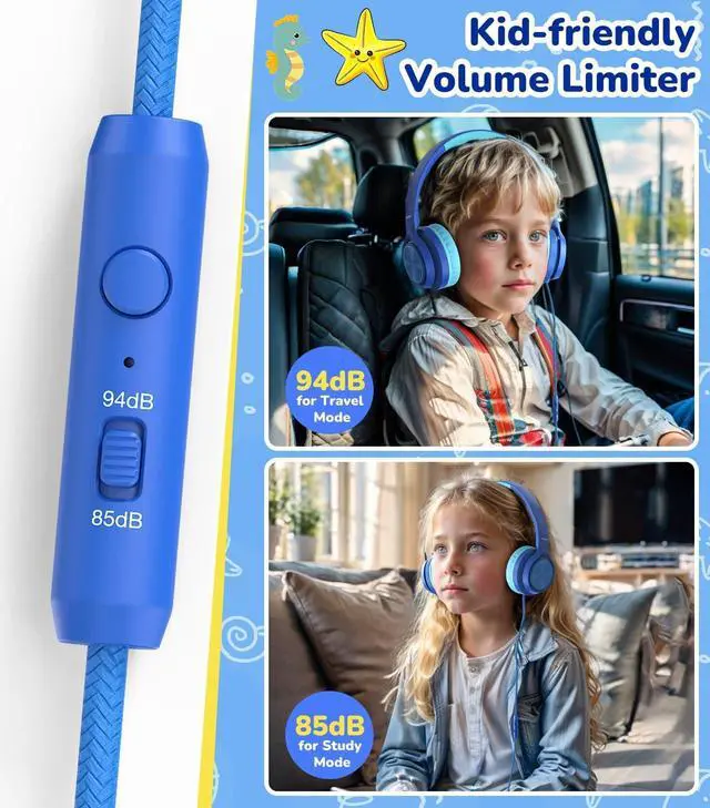 Alt view image 2 of 7 - Upgrade USB-C Kid Headphone with Microphone, Safe Volume Limiter 85/94dB, Foldable Over Ear Wired Headphones for Toddlers/Boys/Girls/School/iPad/Laptop/Travel