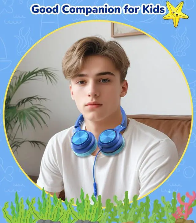 Alt view image 5 of 7 - Upgrade USB-C Kid Headphone with Microphone, Safe Volume Limiter 85/94dB, Foldable Over Ear Wired Headphones for Toddlers/Boys/Girls/School/iPad/Laptop/Travel