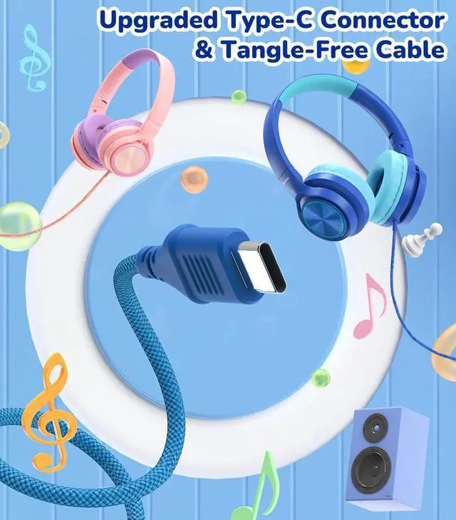 Alt view image 3 of 7 - Upgrade USB-C Kid Headphone with Microphone, Safe Volume Limiter 85/94dB, Foldable Over Ear Wired Headphones for Toddlers/Boys/Girls/School/iPad/Laptop/Travel