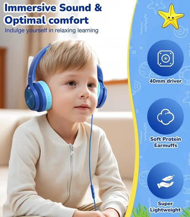 Alt view image 4 of 7 - Upgrade USB-C Kid Headphone with Microphone, Safe Volume Limiter 85/94dB, Foldable Over Ear Wired Headphones for Toddlers/Boys/Girls/School/iPad/Laptop/Travel
