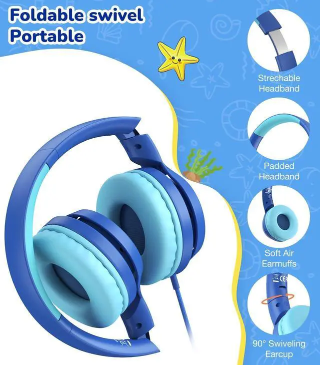 Alt view image 6 of 7 - Upgrade USB-C Kid Headphone with Microphone, Safe Volume Limiter 85/94dB, Foldable Over Ear Wired Headphones for Toddlers/Boys/Girls/School/iPad/Laptop/Travel