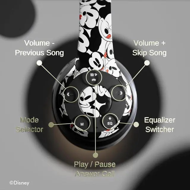 Alt view image 5 of 7 - Disney Mickey Mouse Bluetooth Headphones- Over The Ear Bluetooth Wireless Headset with Built in Mic and Up to 15 Hrs Playtime | Mickey Mouse Gifts for Women, Men and Fans of All Ages