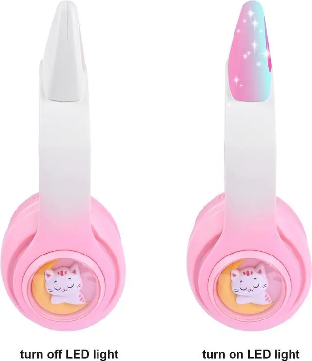 Alt view image 5 of 6 - Cat Ear Kids Headphones Wireless, LED Light up Bluetooth Headphones with Microphone for Toddler/Teenagers/Adult (Pink Pro)