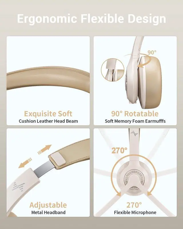 Alt view image 6 of 6 - Wireless Headset with AI Noise Cancelling Microphone Bluetooth Headset - Bluetooth V5.2 Headphones with USB Dongle, Charging Base & Mic Mute for Computer/Laptop/PC/iPhone/Android/Cell Phones-White