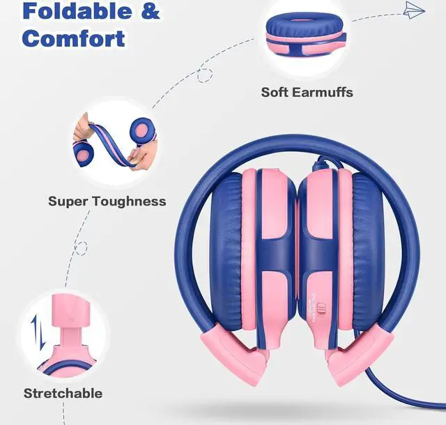 Alt view image 6 of 7 - SIMOLIO 2 Pack Headphones for Kids with Mic, 75dB/85dB/94dB Safe Volume Limit, Wired Headphones for Girls Boys Children with Share Jack, On-Ear Headphones for School Tablet Laptop Travel (Mint,Pink)