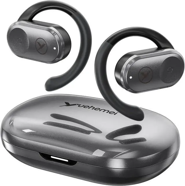 Main image of Open-Ear Headphones, Wireless Bluetooth 5.3 Earbuds, Comfort and Stable Fit, 16.2mm Drivers, Clear Calls, Sweat Proof, 30H Playtime, Compatible with iPhone & Android (Grey-Black)