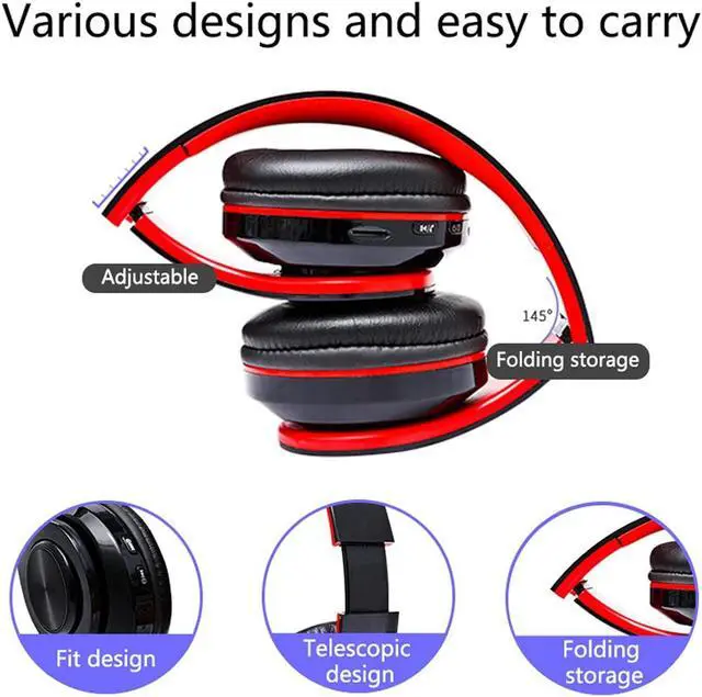 Alt view image 6 of 7 - Wireless Bluetooth Headphones with Colorful LED Lights, Built-in Mic, Light Weight, Foldable, Wired HiFi Stereo Headphones for Classroom/Home Office/PC/Mobile Phone/Kids Adult (Black Red)