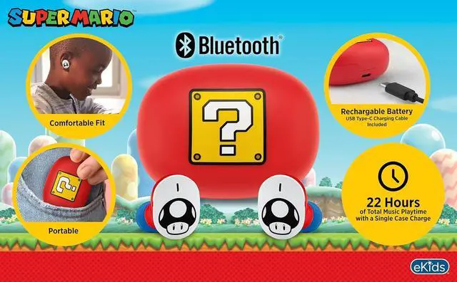 Alt view image 4 of 6 - eKids Super Mario Wireless Earbuds with Microphone, Bluetooth Earbuds with Charging Case for Ear Buds, Designed for School, Home, or Travel
