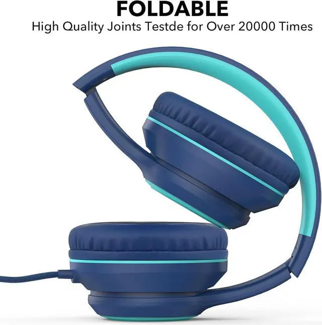 Alt view image 3 of 7 - A8 Wired Over-Ear Headphones with Microphone, Lightweight Folding Portable Headphones with 1.5M No-Tangle Cord, 3.5mm Plug in Headphones for Smartphone Tablet Computer MP3 / 4 (Blue)